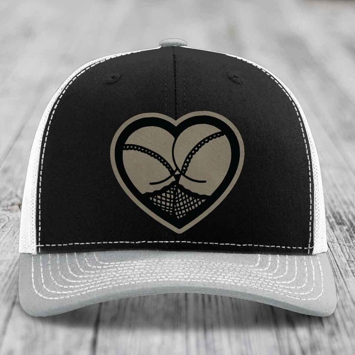 Heart Shaped Ass (Stockings) - Leather Patch Hat - Light Brown to Black Patch - Richardson 112 Snapback Trucker Hat