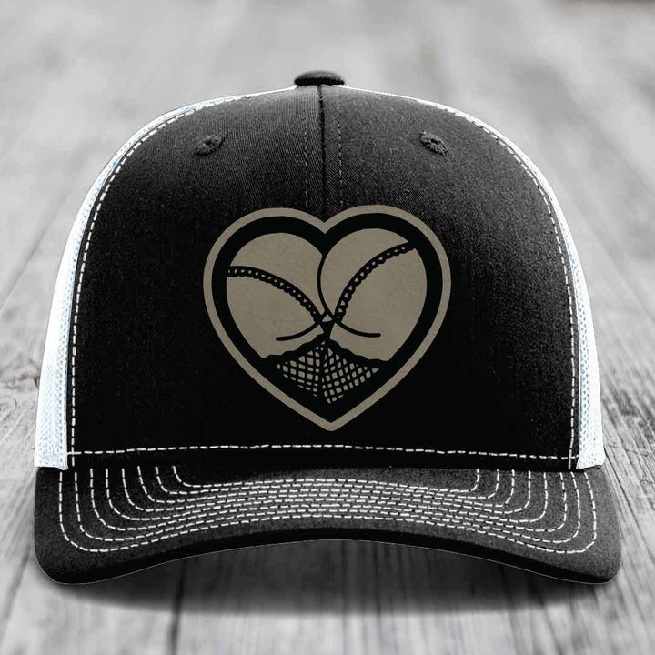 Heart Shaped Ass (Stockings) - Leather Patch Hat - Light Brown to Black Patch - Richardson 112 Snapback Trucker Hat