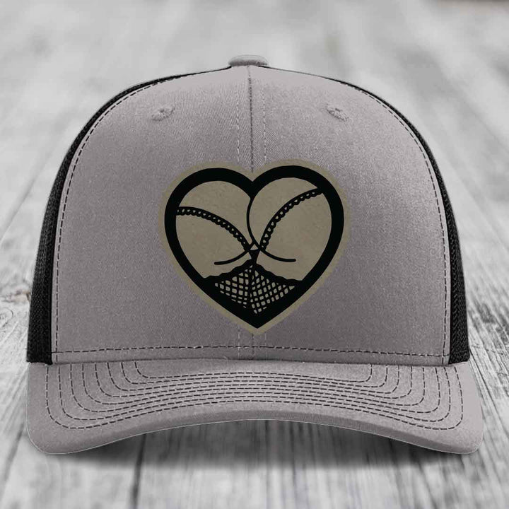 Heart Shaped Ass (Stockings) - Leather Patch Hat - Light Brown to Black Patch - Richardson 112 Snapback Trucker Hat