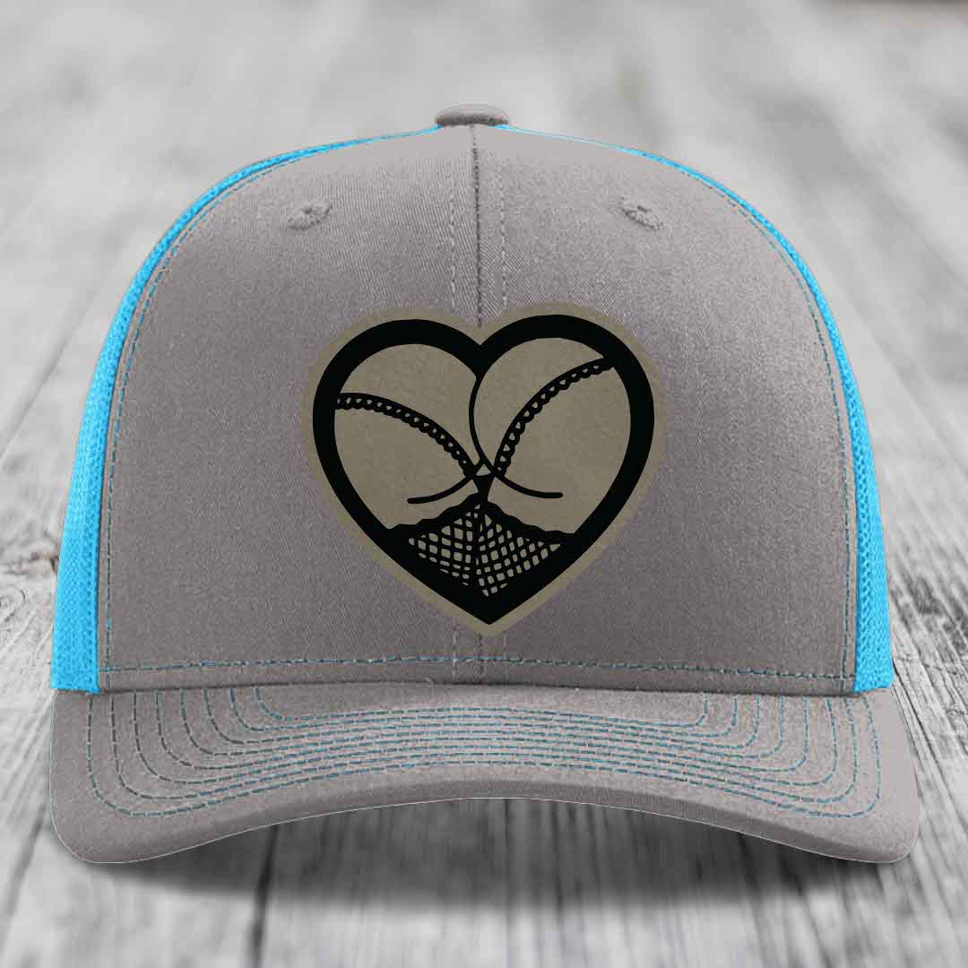 Heart Shaped Ass (Stockings) - Leather Patch Hat - Light Brown to Black Patch - Richardson 112 Snapback Trucker Hat