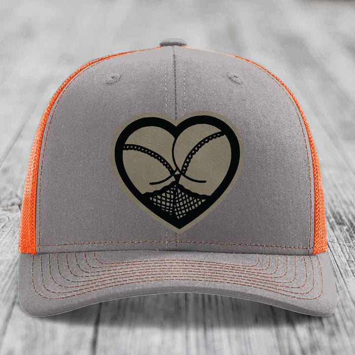 Heart Shaped Ass (Stockings) - Leather Patch Hat - Light Brown to Black Patch - Richardson 112 Snapback Trucker Hat