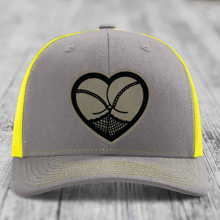 Heart Shaped Ass (Stockings) - Leather Patch Hat - Light Brown to Black Patch - Richardson 112 Snapback Trucker Hat