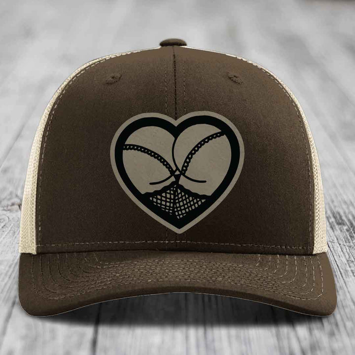 Heart Shaped Ass (Stockings) - Leather Patch Hat - Light Brown to Black Patch - Richardson 112 Snapback Trucker Hat
