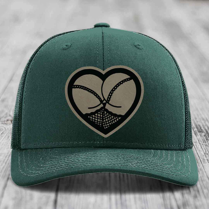 Heart Shaped Ass (Stockings) - Leather Patch Hat - Light Brown to Black Patch - Richardson 112 Snapback Trucker Hat