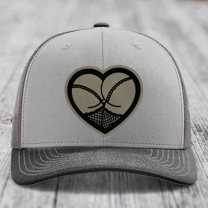 Heart Shaped Ass (Stockings) - Leather Patch Hat - Light Brown to Black Patch - Richardson 112 Snapback Trucker Hat