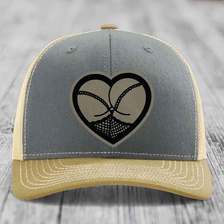 Heart Shaped Ass (Stockings) - Leather Patch Hat - Light Brown to Black Patch - Richardson 112 Snapback Trucker Hat