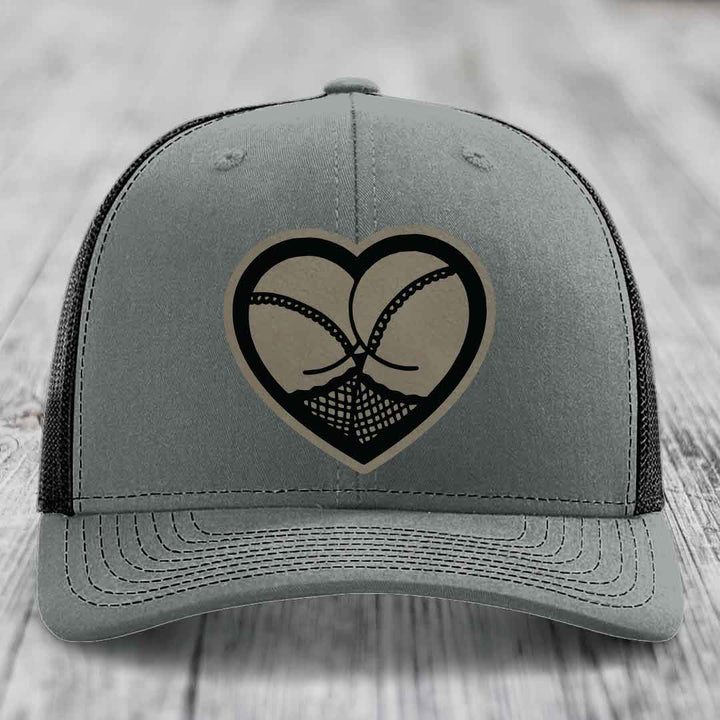 Heart Shaped Ass (Stockings) - Leather Patch Hat - Light Brown to Black Patch - Richardson 112 Snapback Trucker Hat