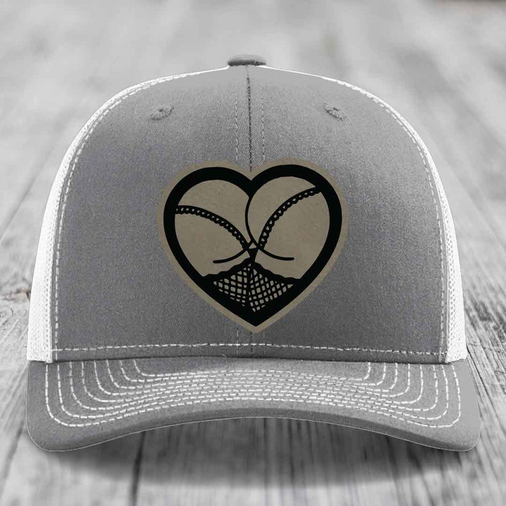 Heart Shaped Ass (Stockings) - Leather Patch Hat - Light Brown to Black Patch - Richardson 112 Snapback Trucker Hat