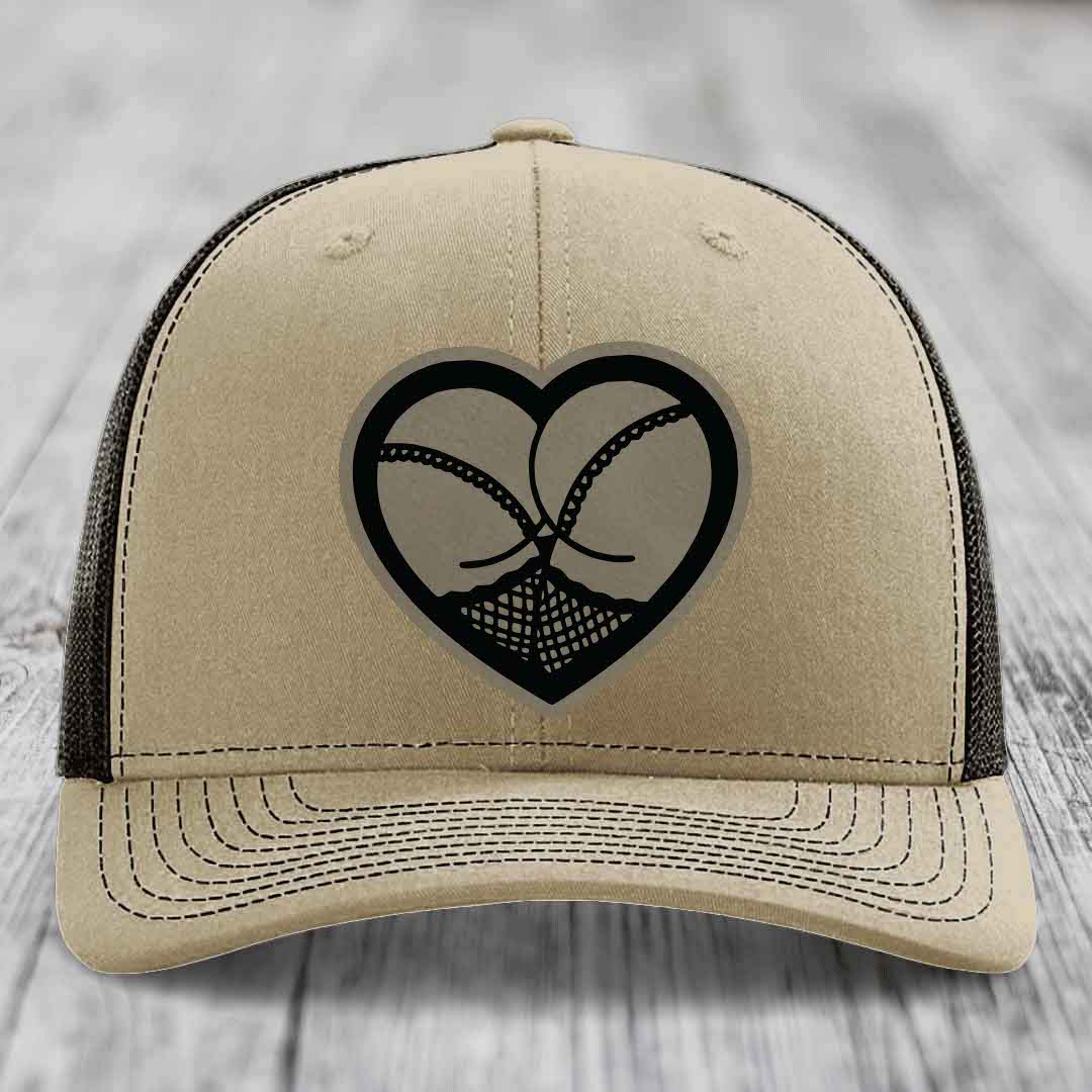 Heart Shaped Ass (Stockings) - Leather Patch Hat - Light Brown to Black Patch - Richardson 112 Snapback Trucker Hat