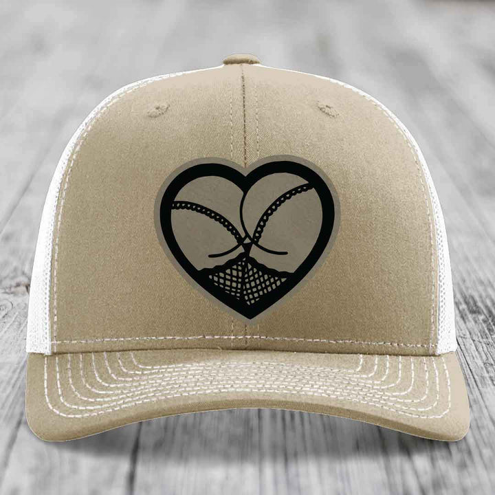 Heart Shaped Ass (Stockings) - Leather Patch Hat - Light Brown to Black Patch - Richardson 112 Snapback Trucker Hat