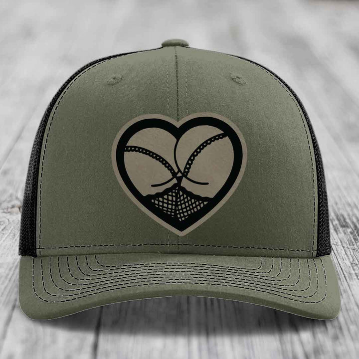 Heart Shaped Ass (Stockings) - Leather Patch Hat - Light Brown to Black Patch - Richardson 112 Snapback Trucker Hat
