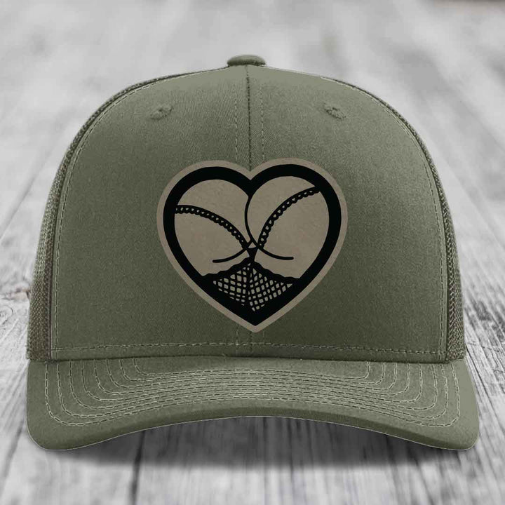 Heart Shaped Ass (Stockings) - Leather Patch Hat - Light Brown to Black Patch - Richardson 112 Snapback Trucker Hat