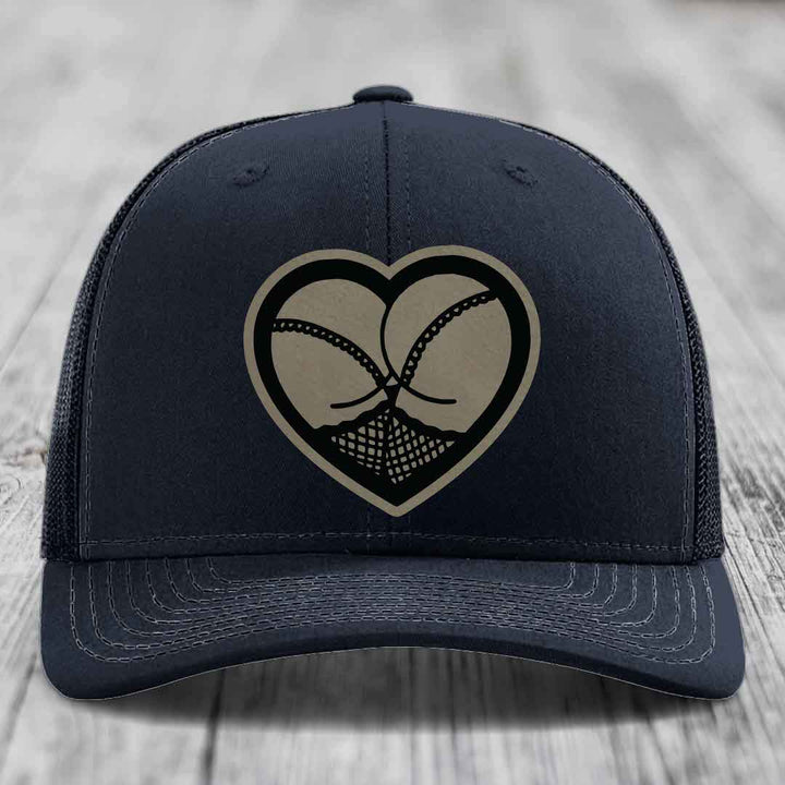 Heart Shaped Ass (Stockings) - Leather Patch Hat - Light Brown to Black Patch - Richardson 112 Snapback Trucker Hat