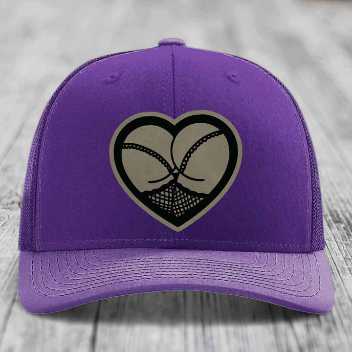 Heart Shaped Ass (Stockings) - Leather Patch Hat - Light Brown to Black Patch - Richardson 112 Snapback Trucker Hat