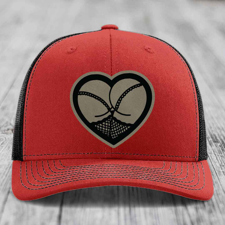 Heart Shaped Ass (Stockings) - Leather Patch Hat - Light Brown to Black Patch - Richardson 112 Snapback Trucker Hat