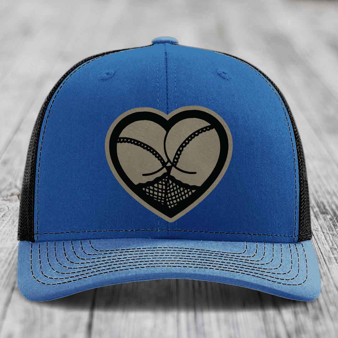 Heart Shaped Ass (Stockings) - Leather Patch Hat - Light Brown to Black Patch - Richardson 112 Snapback Trucker Hat