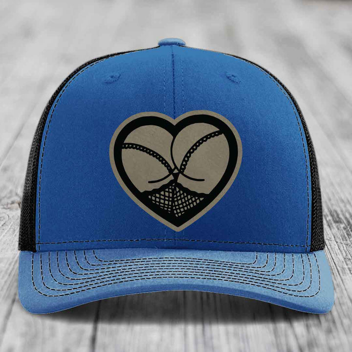 Heart Shaped Ass (Stockings) - Leather Patch Hat - Light Brown to Black Patch - Richardson 112 Snapback Trucker Hat