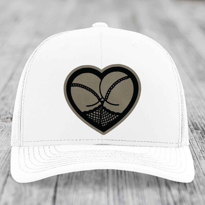 Heart Shaped Ass (Stockings) - Leather Patch Hat - Light Brown to Black Patch - Richardson 112 Snapback Trucker Hat