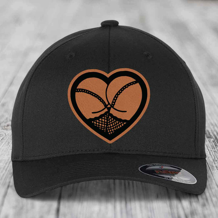Heart Shaped Ass (Stockings) - Leather Patch Hat - Rawhide to Black Patch - Flexfit 6277 Fitted Hat