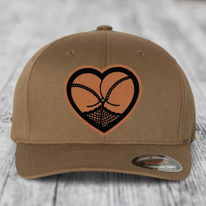 Heart Shaped Ass (Stockings) - Leather Patch Hat - Rawhide to Black Patch - Flexfit 6277 Fitted Hat