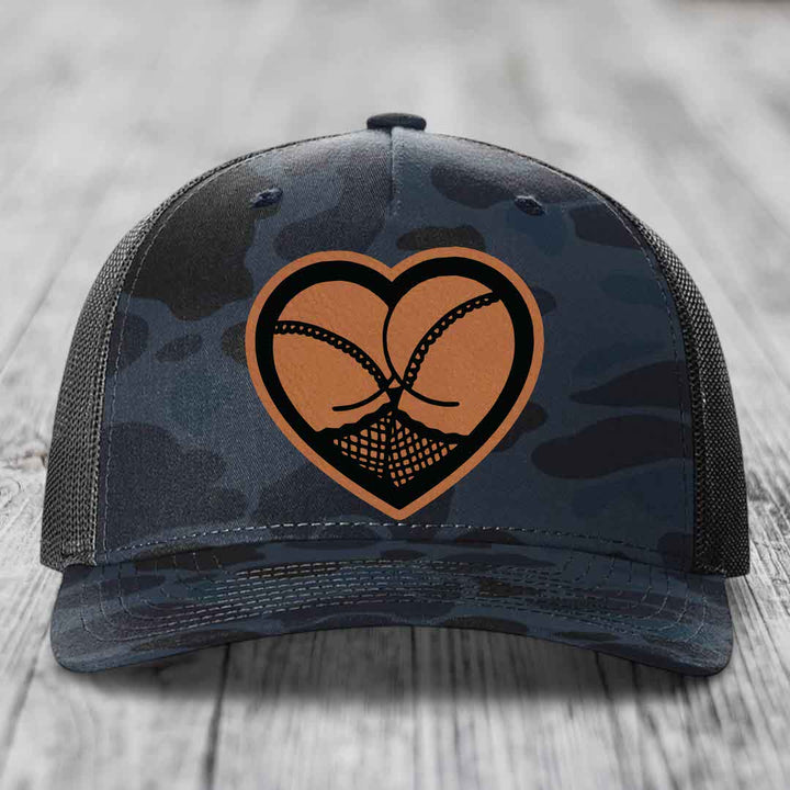 Heart Shaped Ass (Stockings) - Leather Patch Hat - Rawhide to Black Patch - Richardson 112PFP Snapback Trucker Hat