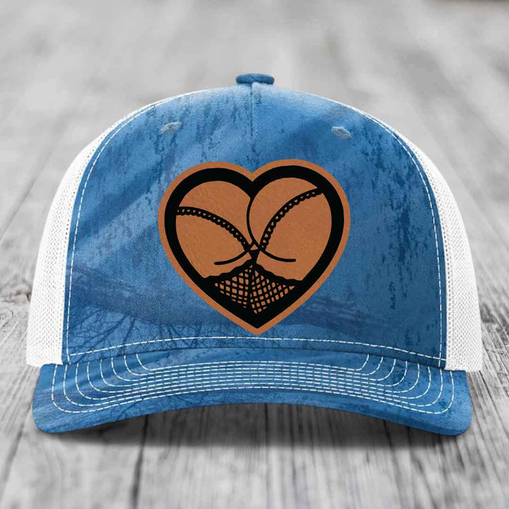Heart Shaped Ass (Stockings) - Leather Patch Hat - Rawhide to Black Patch - Richardson 112PFP Snapback Trucker Hat