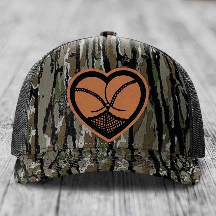 Heart Shaped Ass (Stockings) - Leather Patch Hat - Rawhide to Black Patch - Richardson 112PFP Snapback Trucker Hat