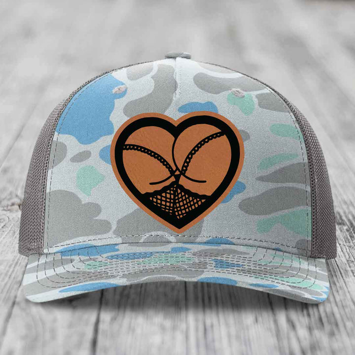 Heart Shaped Ass (Stockings) - Leather Patch Hat - Rawhide to Black Patch - Richardson 112PFP Snapback Trucker Hat