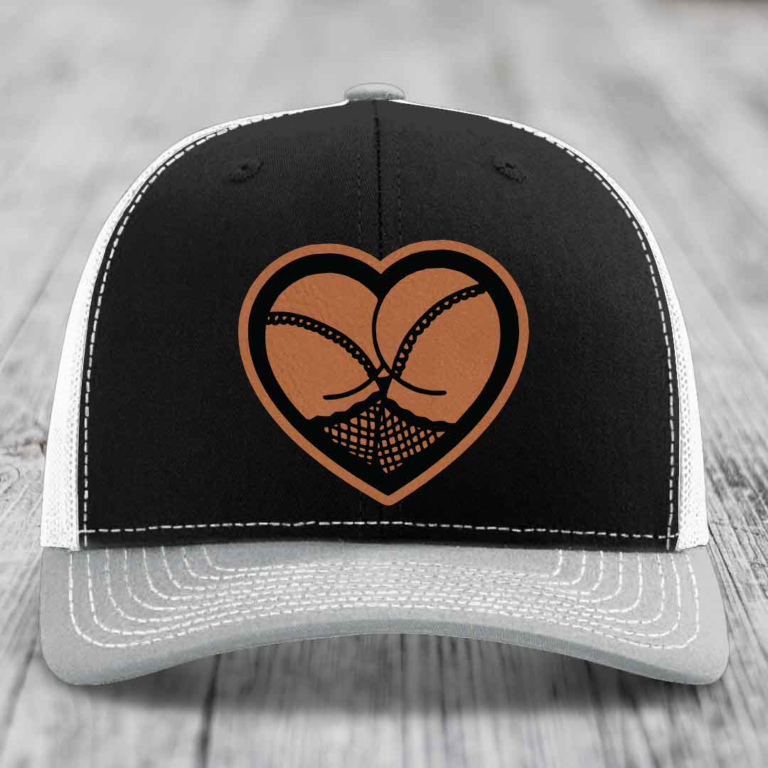 Heart Shaped Ass (Stockings) - Leather Patch Hat - Rawhide to Black Patch - Richardson 112 Snapback Trucker Hat
