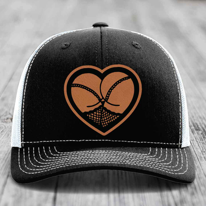 Heart Shaped Ass (Stockings) - Leather Patch Hat - Rawhide to Black Patch - Richardson 112 Snapback Trucker Hat