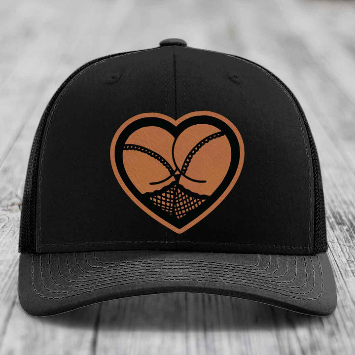 Heart Shaped Ass (Stockings) - Leather Patch Hat - Rawhide to Black Patch - Richardson 112 Snapback Trucker Hat