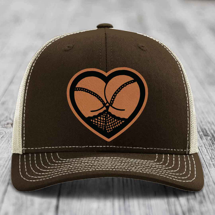 Heart Shaped Ass (Stockings) - Leather Patch Hat - Rawhide to Black Patch - Richardson 112 Snapback Trucker Hat