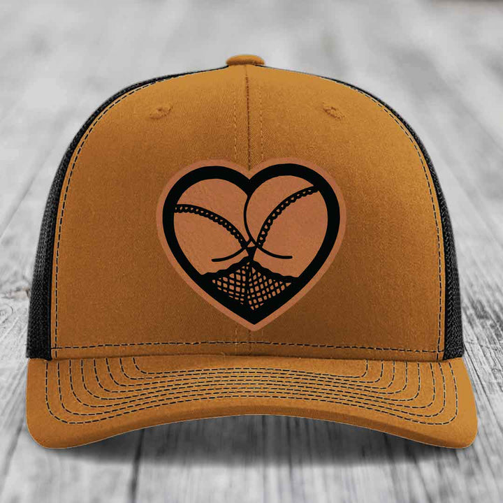 Heart Shaped Ass (Stockings) - Leather Patch Hat - Rawhide to Black Patch - Richardson 112 Snapback Trucker Hat