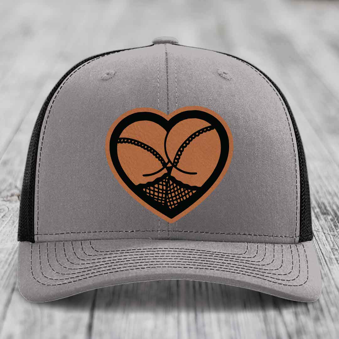 Heart Shaped Ass (Stockings) - Leather Patch Hat - Rawhide to Black Patch - Richardson 112 Snapback Trucker Hat