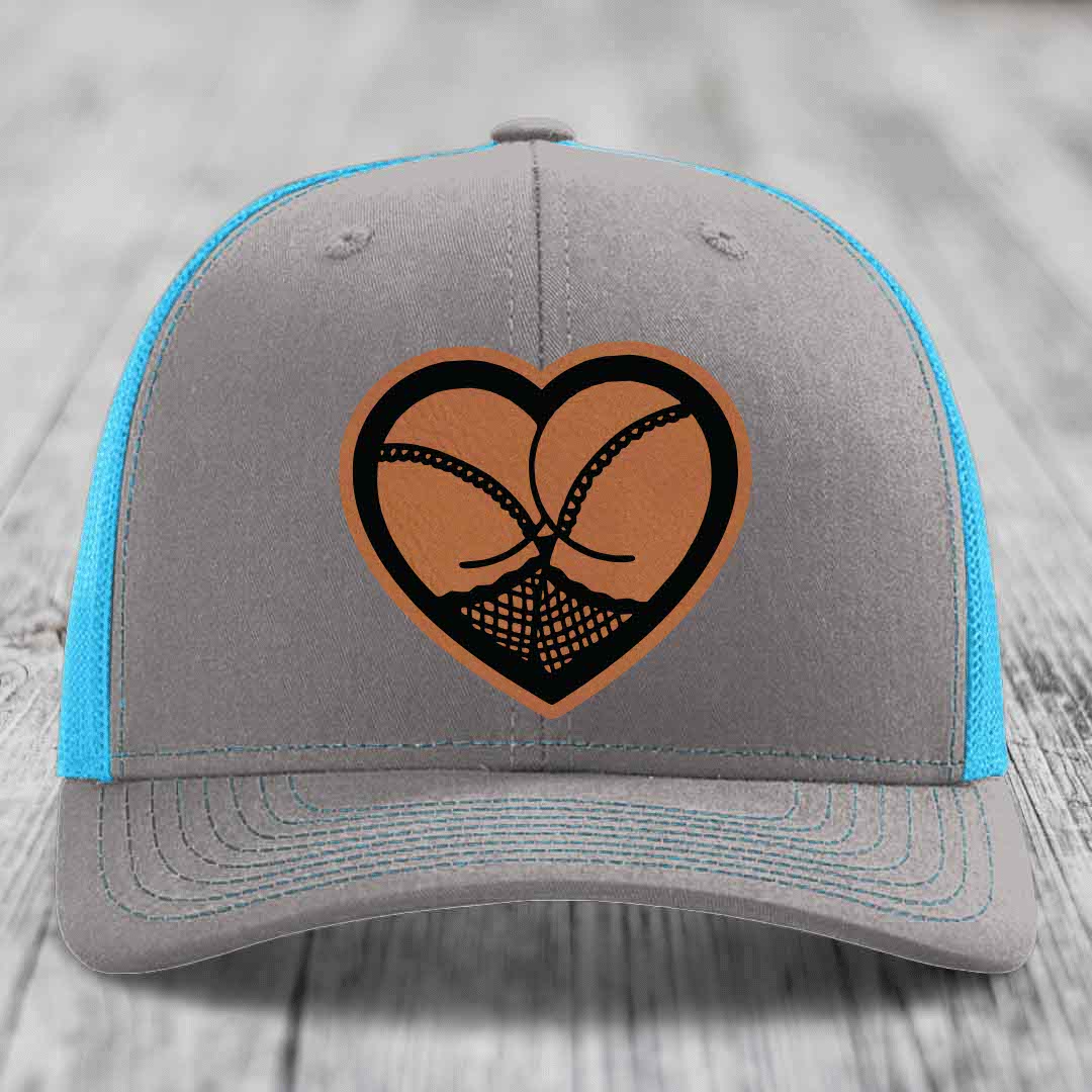 Heart Shaped Ass (Stockings) - Leather Patch Hat - Rawhide to Black Patch - Richardson 112 Snapback Trucker Hat