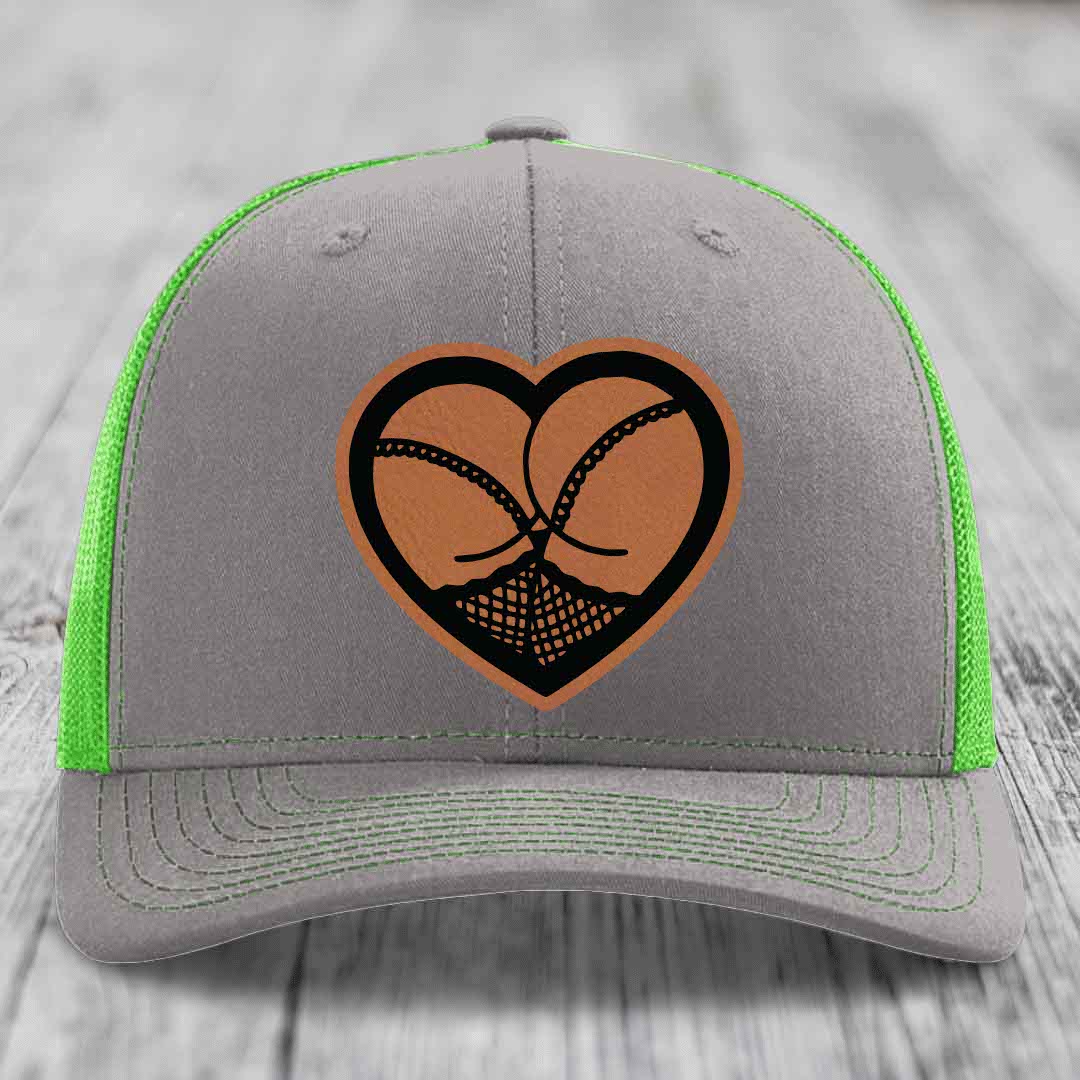 Heart Shaped Ass (Stockings) - Leather Patch Hat - Rawhide to Black Patch - Richardson 112 Snapback Trucker Hat