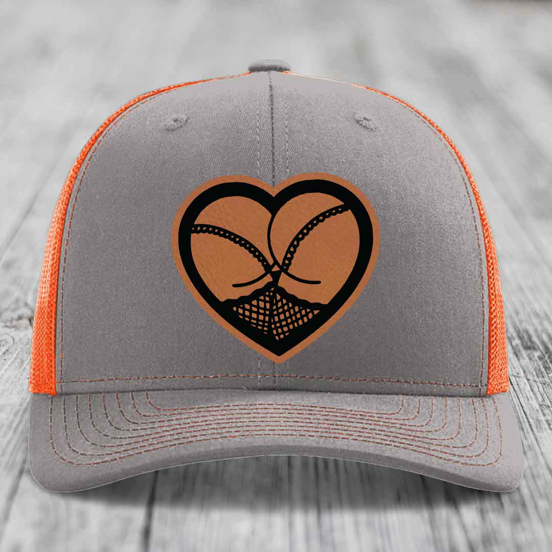 Heart Shaped Ass (Stockings) - Leather Patch Hat - Rawhide to Black Patch - Richardson 112 Snapback Trucker Hat
