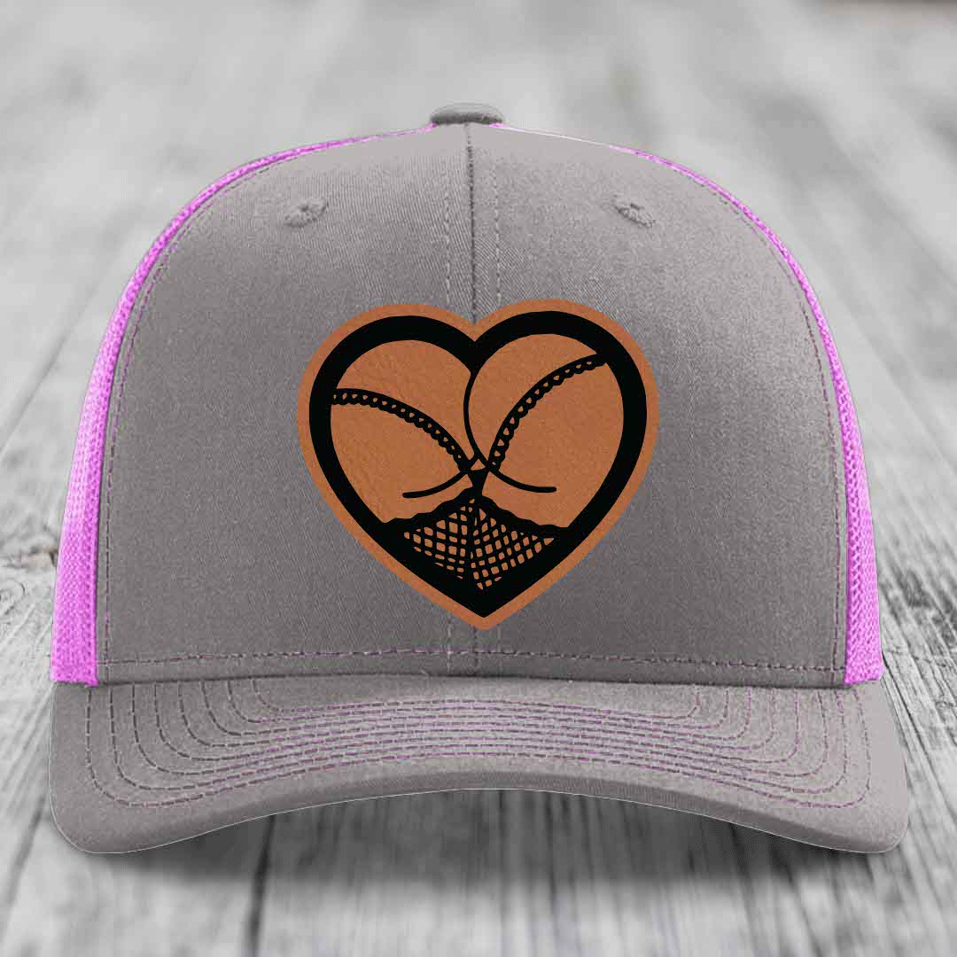 Heart Shaped Ass (Stockings) - Leather Patch Hat - Rawhide to Black Patch - Richardson 112 Snapback Trucker Hat