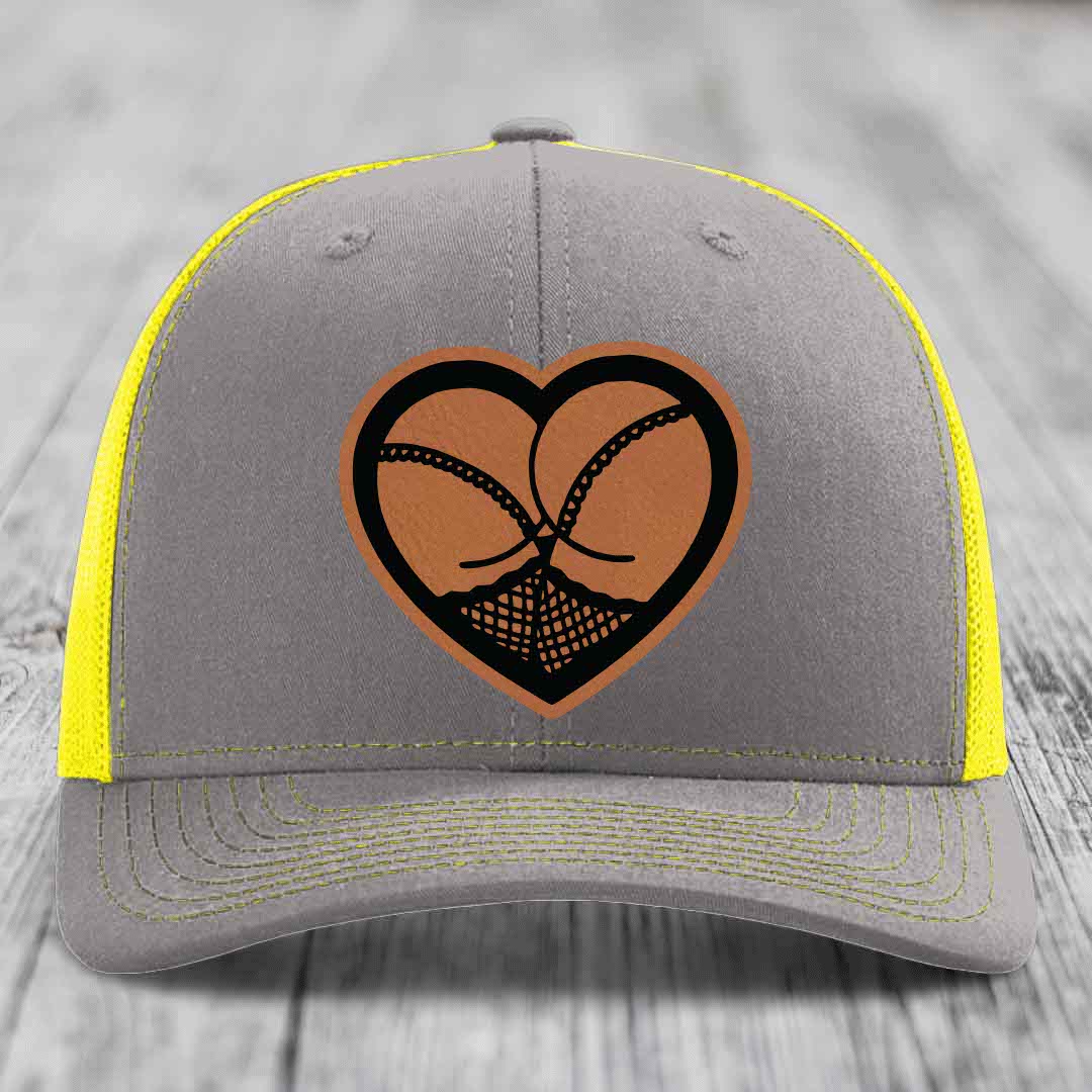 Heart Shaped Ass (Stockings) - Leather Patch Hat - Rawhide to Black Patch - Richardson 112 Snapback Trucker Hat