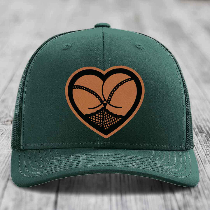 Heart Shaped Ass (Stockings) - Leather Patch Hat - Rawhide to Black Patch - Richardson 112 Snapback Trucker Hat