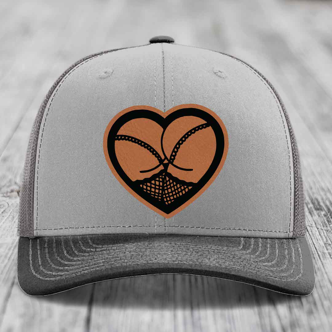 Heart Shaped Ass (Stockings) - Leather Patch Hat - Rawhide to Black Patch - Richardson 112 Snapback Trucker Hat