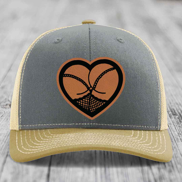 Heart Shaped Ass (Stockings) - Leather Patch Hat - Rawhide to Black Patch - Richardson 112 Snapback Trucker Hat