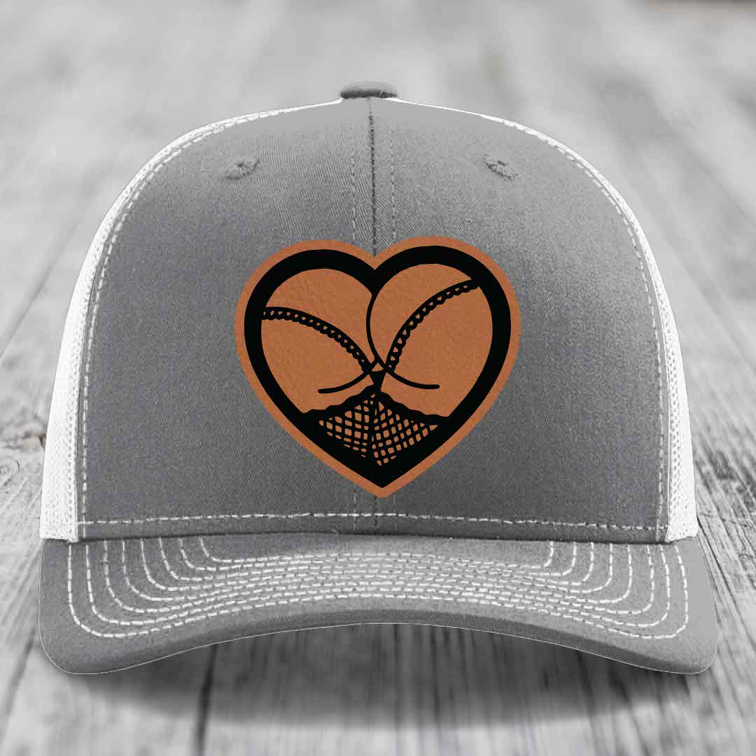 Heart Shaped Ass (Stockings) - Leather Patch Hat - Rawhide to Black Patch - Richardson 112 Snapback Trucker Hat