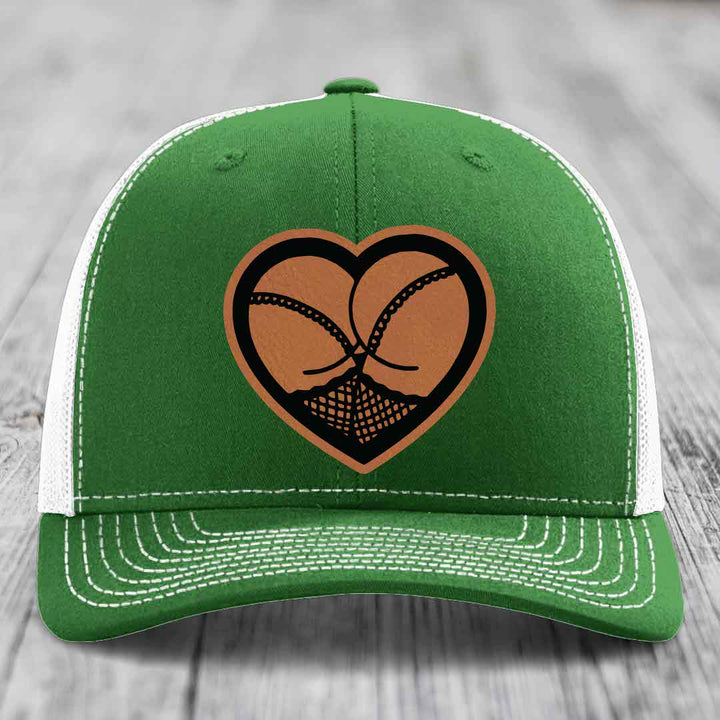 Heart Shaped Ass (Stockings) - Leather Patch Hat - Rawhide to Black Patch - Richardson 112 Snapback Trucker Hat