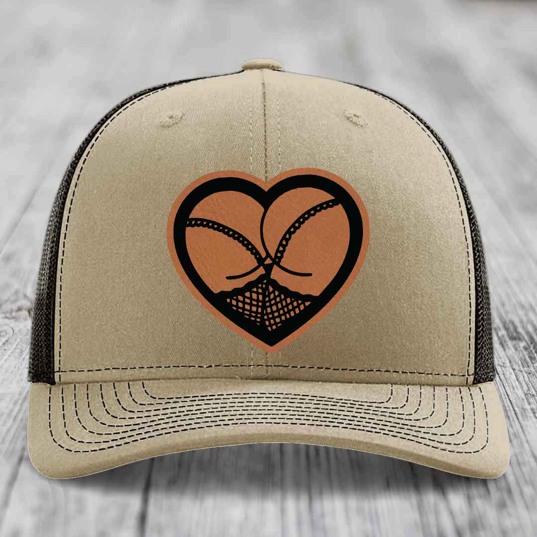 Heart Shaped Ass (Stockings) - Leather Patch Hat - Rawhide to Black Patch - Richardson 112 Snapback Trucker Hat