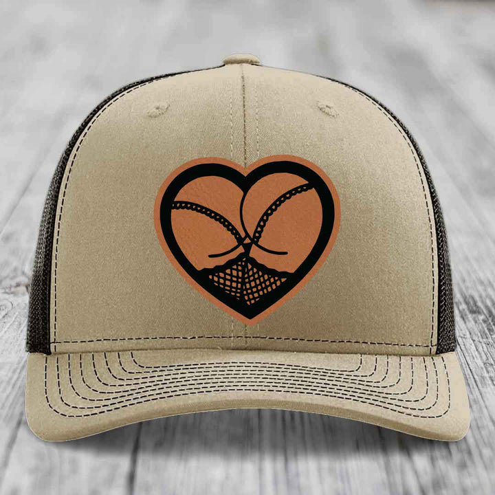 Heart Shaped Ass (Stockings) - Leather Patch Hat - Rawhide to Black Patch - Richardson 112 Snapback Trucker Hat