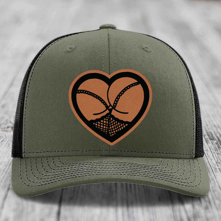 Heart Shaped Ass (Stockings) - Leather Patch Hat - Rawhide to Black Patch - Richardson 112 Snapback Trucker Hat