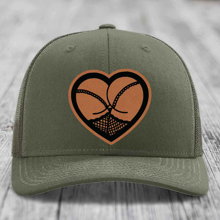 Heart Shaped Ass (Stockings) - Leather Patch Hat - Rawhide to Black Patch - Richardson 112 Snapback Trucker Hat