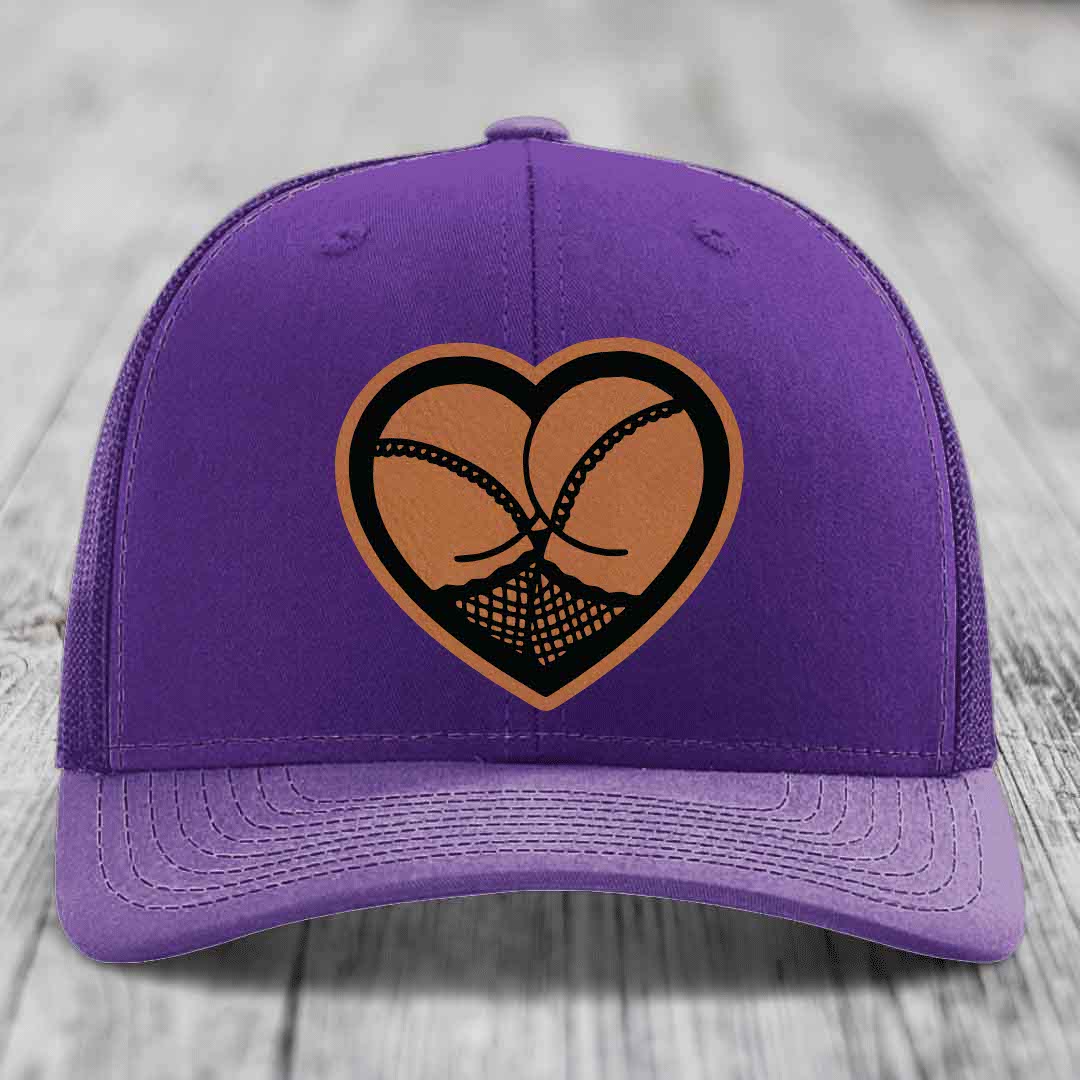 Heart Shaped Ass (Stockings) - Leather Patch Hat - Rawhide to Black Patch - Richardson 112 Snapback Trucker Hat
