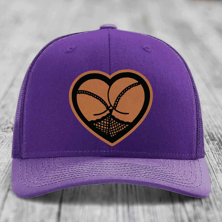 Heart Shaped Ass (Stockings) - Leather Patch Hat - Rawhide to Black Patch - Richardson 112 Snapback Trucker Hat